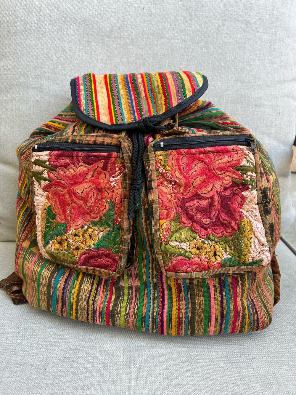 Boho Floral Embroidered Multicolor Backpack - Women's Bag